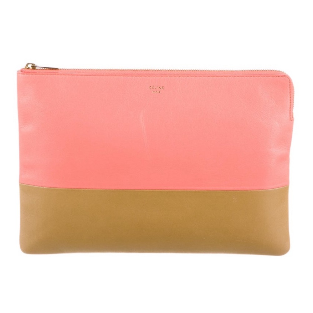 🦩Authentic Celine Bicolor Solo Pouch in Flamingo/ Tan🦩